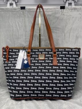Dooney & Bourke Black Leather MLB Miami Marlins Zip Top Shopper Large Tote